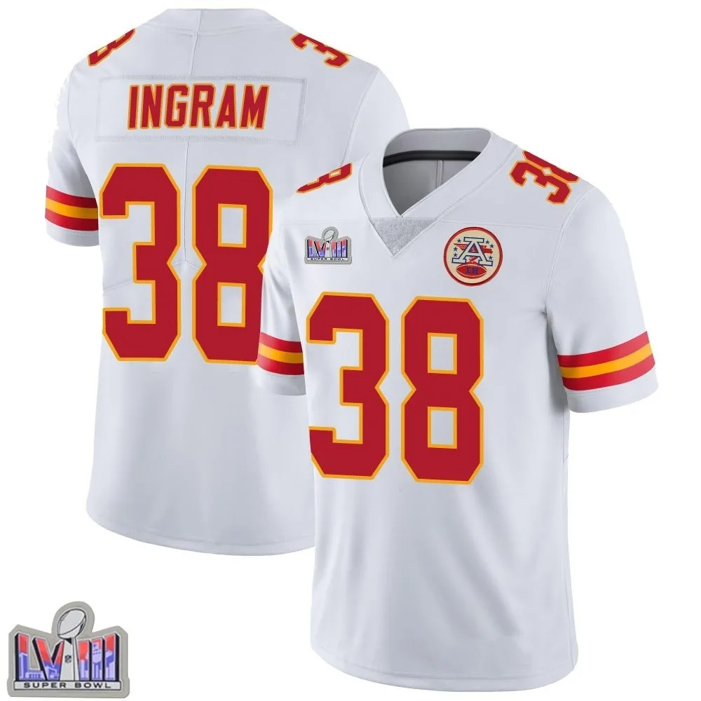 Youth Kansas City Chiefs Keaontay Ingram Nike Vapor Untouchable Super Bowl LVIII Patch Limited White Jersey Youth Kansas City Chiefs Keaontay Ingram Nike Vapor Untouchable Super Bowl LVIII Patch Limited White Jersey