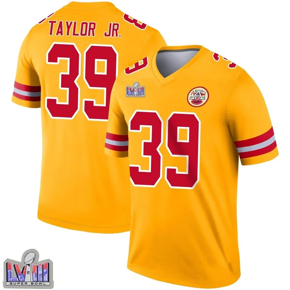 Men's Kansas City Chiefs Keith Taylor Jr. Nike Inverted Super Bowl LVIII Patch Legend Gold Jersey Men's Kansas City Chiefs Keith Taylor Jr. Nike Inverted Super Bowl LVIII Patch Legend Gold Jersey