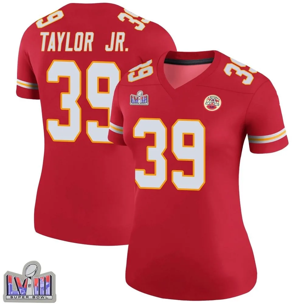 Women's Kansas City Chiefs Keith Taylor Jr. Nike Color Rush Super Bowl LVIII Patch Legend Red Jersey Women's Kansas City Chiefs Keith Taylor Jr. Nike Color Rush Super Bowl LVIII Patch Legend Red Jersey