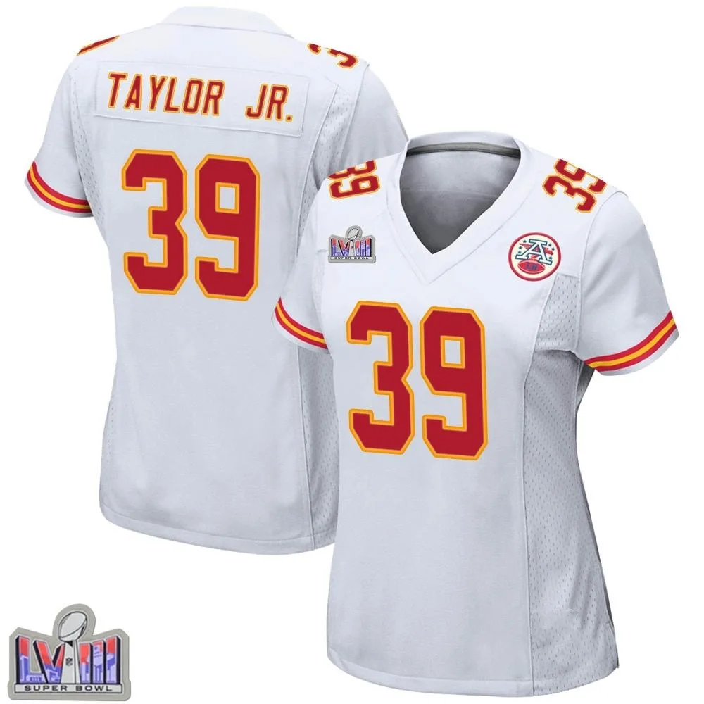 Women's Kansas City Chiefs Keith Taylor Jr. Nike Super Bowl LVIII Patch Game White Jersey Women's Kansas City Chiefs Keith Taylor Jr. Nike Super Bowl LVIII Patch Game White Jersey