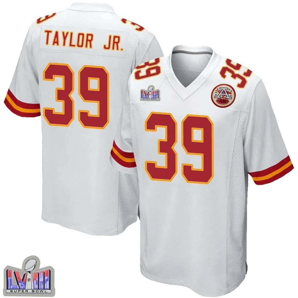 Youth Kansas City Chiefs Keith Taylor Jr. Nike Super Bowl LVIII Patch Game White Jersey Youth Kansas City Chiefs Keith Taylor Jr. Nike Super Bowl LVIII Patch Game White Jersey