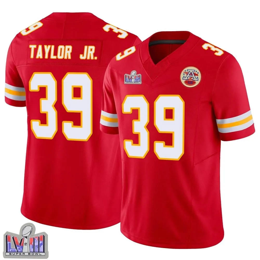 Youth Kansas City Chiefs Keith Taylor Jr. Nike Vapor F.U.S.E. Super Bowl LVIII Patch Limited Red Jersey Youth Kansas City Chiefs Keith Taylor Jr. Nike Vapor F.U.S.E. Super Bowl LVIII Patch Limited Red Jersey