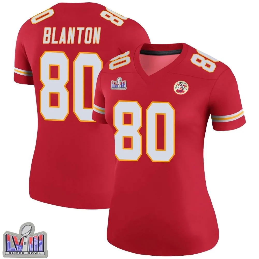 Women's Kansas City Chiefs Kendall Blanton Nike Color Rush Super Bowl LVIII Patch Legend Red Jersey Women's Kansas City Chiefs Kendall Blanton Nike Color Rush Super Bowl LVIII Patch Legend Red Jersey