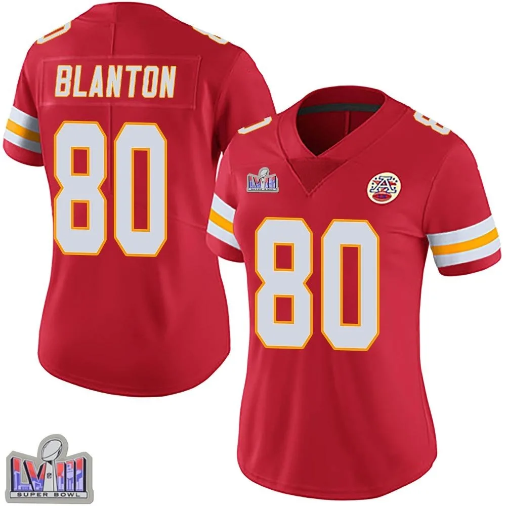 Women's Kansas City Chiefs Kendall Blanton Nike Team Color Vapor Untouchable Super Bowl LVIII Patch Limited Red Jersey Women's Kansas City Chiefs Kendall Blanton Nike Team Color Vapor Untouchable Super Bowl LVIII Patch Limited Red Jersey