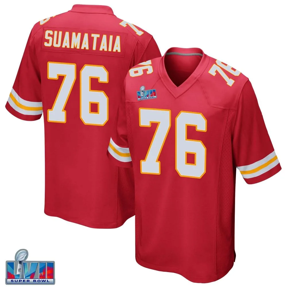 Men's Kansas City Chiefs Kingsley Suamataia Nike Team Color Super Bowl LVII Patch Game Red Jersey Men's Kansas City Chiefs Kingsley Suamataia Nike Team Color Super Bowl LVII Patch Game Red Jersey