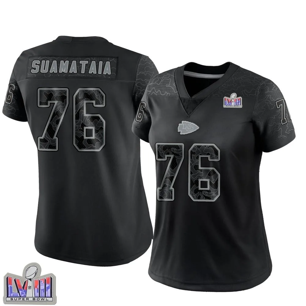 Women's Kansas City Chiefs Kingsley Suamataia Nike Reflective Super Bowl LVIII Patch Limited Black Jersey Women's Kansas City Chiefs Kingsley Suamataia Nike Reflective Super Bowl LVIII Patch Limited Black Jersey