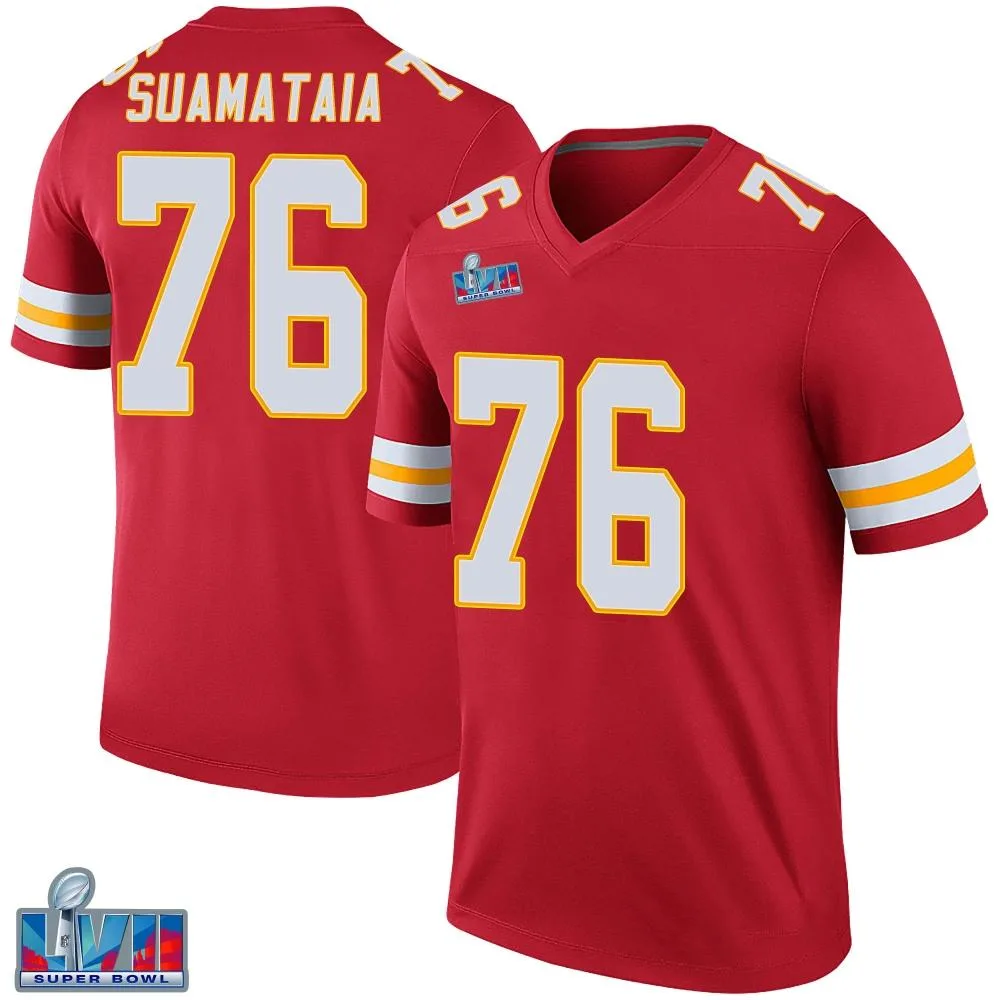 Youth Kansas City Chiefs Kingsley Suamataia Nike Color Rush Super Bowl LVII Patch Legend Red Jersey Youth Kansas City Chiefs Kingsley Suamataia Nike Color Rush Super Bowl LVII Patch Legend Red Jersey
