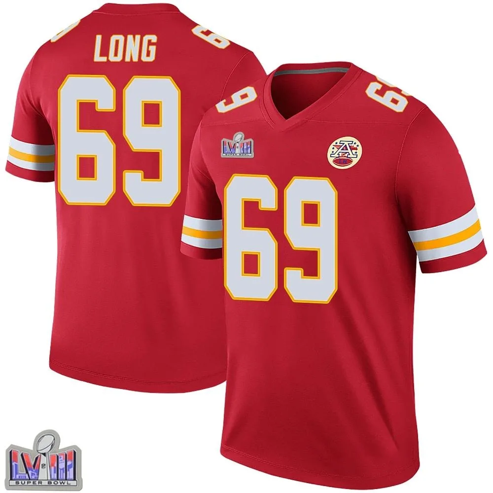 Men's Kansas City Chiefs Kyle Long Nike Color Rush Super Bowl LVIII Patch Legend Red Jersey Men's Kansas City Chiefs Kyle Long Nike Color Rush Super Bowl LVIII Patch Legend Red Jersey