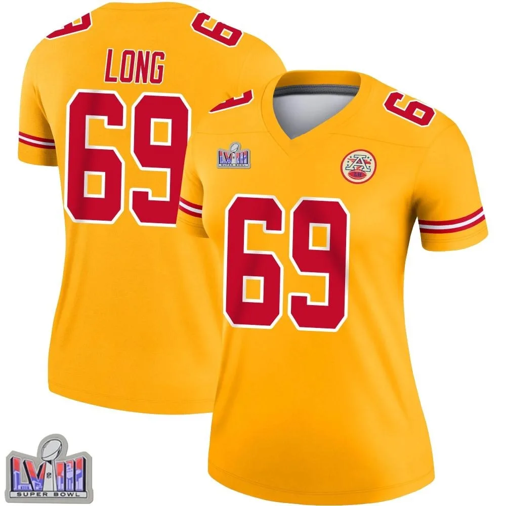 Women's Kansas City Chiefs Kyle Long Nike Inverted Super Bowl LVIII Patch Legend Gold Jersey Women's Kansas City Chiefs Kyle Long Nike Inverted Super Bowl LVIII Patch Legend Gold Jersey