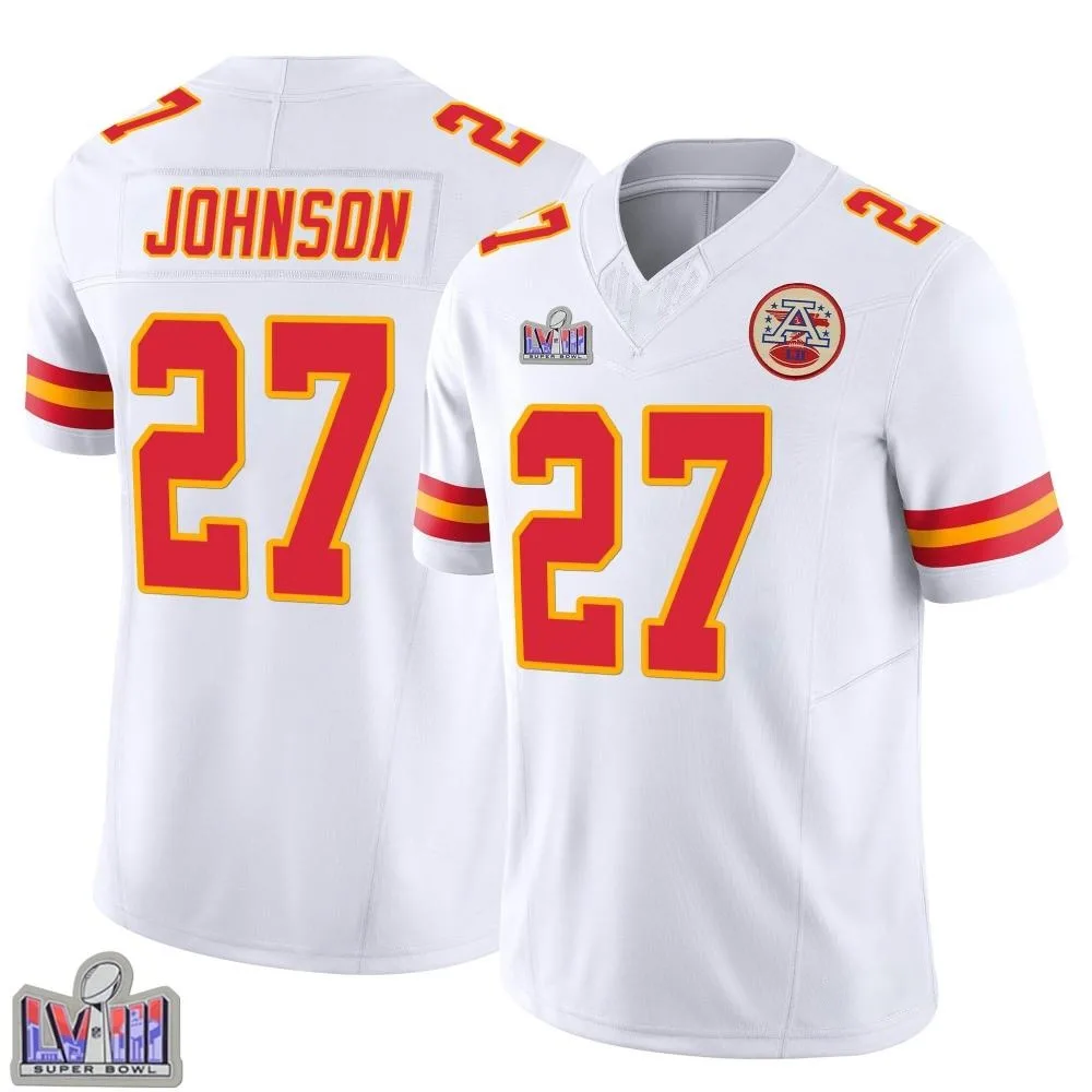 Men's Kansas City Chiefs Larry Johnson Nike Vapor F.U.S.E. Super Bowl LVIII Patch Limited White Jersey Men's Kansas City Chiefs Larry Johnson Nike Vapor F.U.S.E. Super Bowl LVIII Patch Limited White Jersey