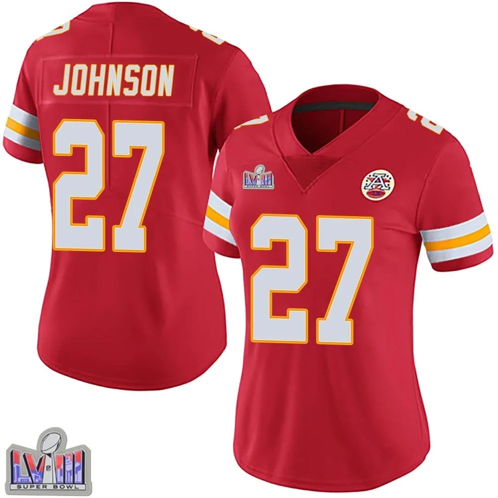 Women's Kansas City Chiefs Larry Johnson Nike Team Color Vapor Untouchable Super Bowl LVIII Patch Limited Red Jersey Women's Kansas City Chiefs Larry Johnson Nike Team Color Vapor Untouchable Super Bowl LVIII Patch Limited Red Jersey