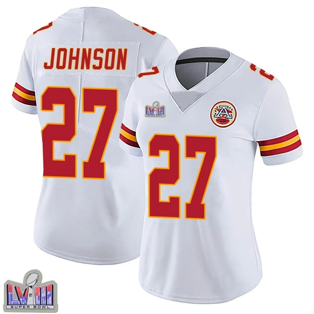 Women's Kansas City Chiefs Larry Johnson Nike Vapor Untouchable Super Bowl LVIII Patch Limited White Jersey Women's Kansas City Chiefs Larry Johnson Nike Vapor Untouchable Super Bowl LVIII Patch Limited White Jersey