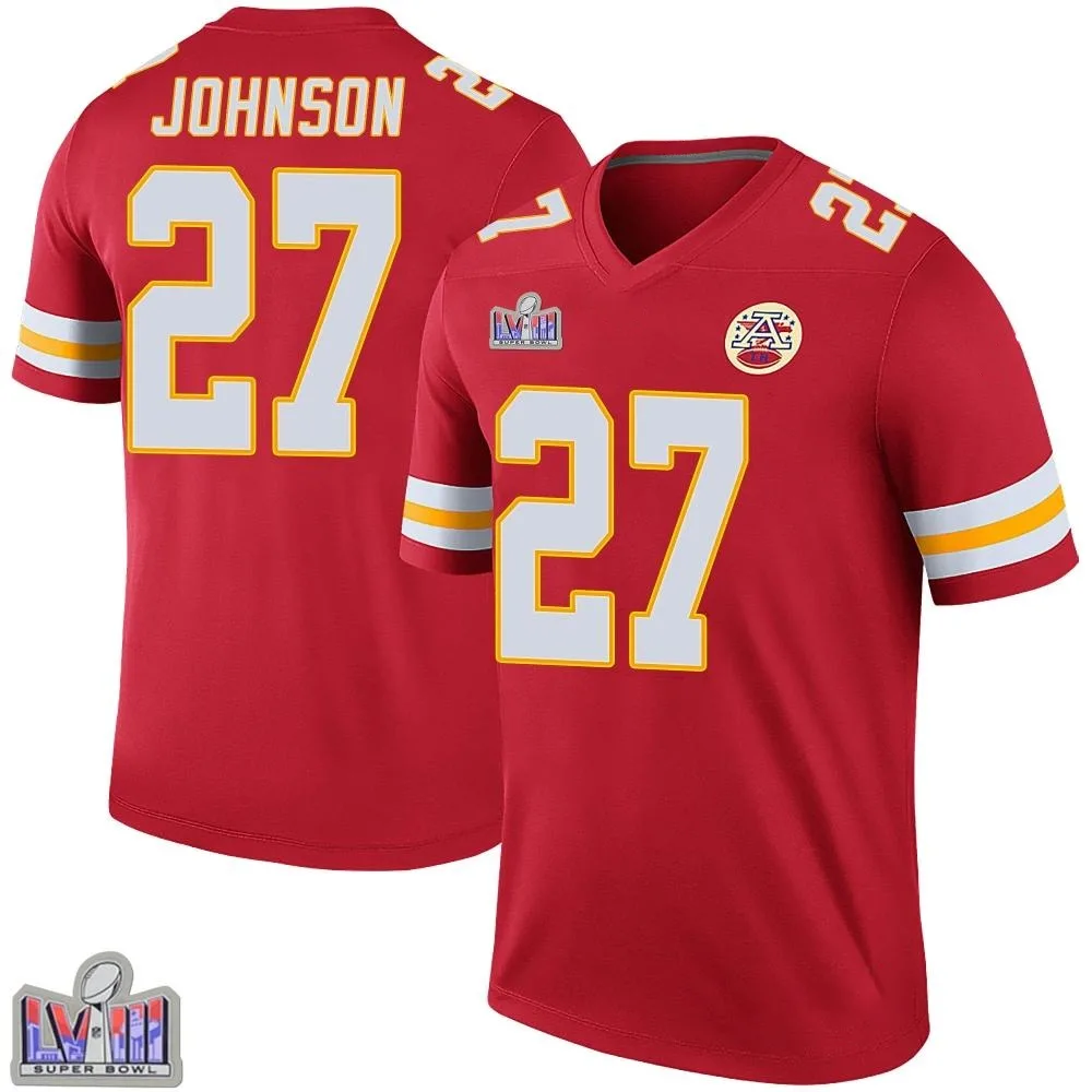 Youth Kansas City Chiefs Larry Johnson Nike Color Rush Super Bowl LVIII Patch Legend Red Jersey Youth Kansas City Chiefs Larry Johnson Nike Color Rush Super Bowl LVIII Patch Legend Red Jersey
