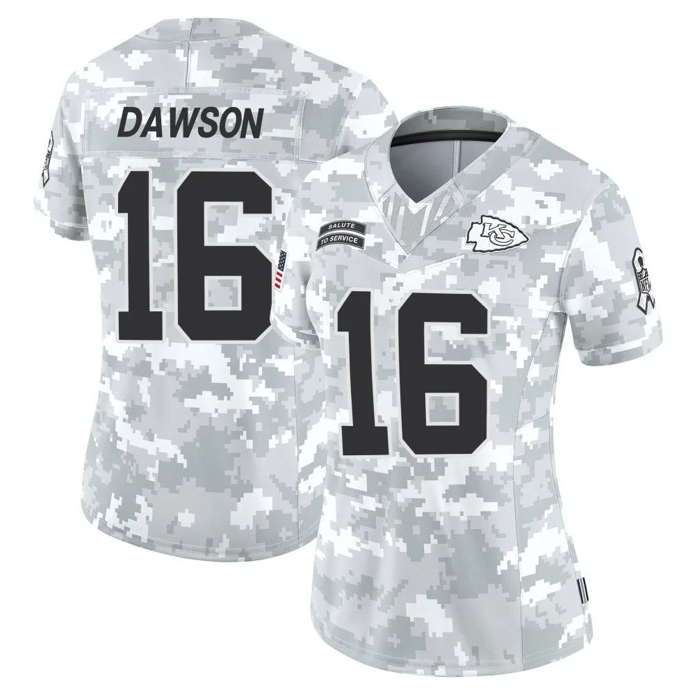 Women's Kansas City Chiefs Len Dawson Nike 2024 Salute to Service Limited Arctic Camo Jersey Women's Kansas City Chiefs Len Dawson Nike 2024 Salute to Service Limited Arctic Camo Jersey