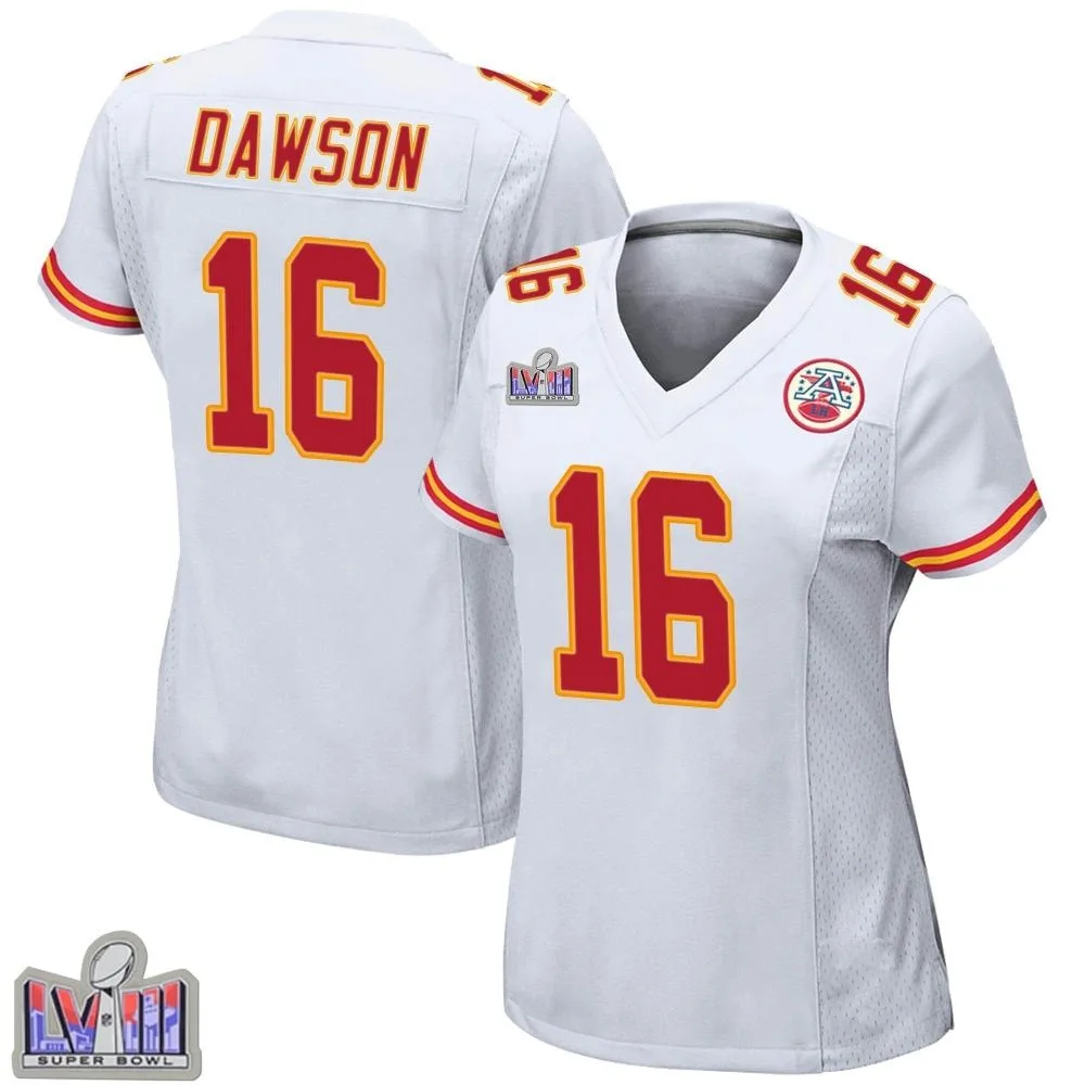Women's Kansas City Chiefs Len Dawson Nike Super Bowl LVIII Patch Game White Jersey Women's Kansas City Chiefs Len Dawson Nike Super Bowl LVIII Patch Game White Jersey