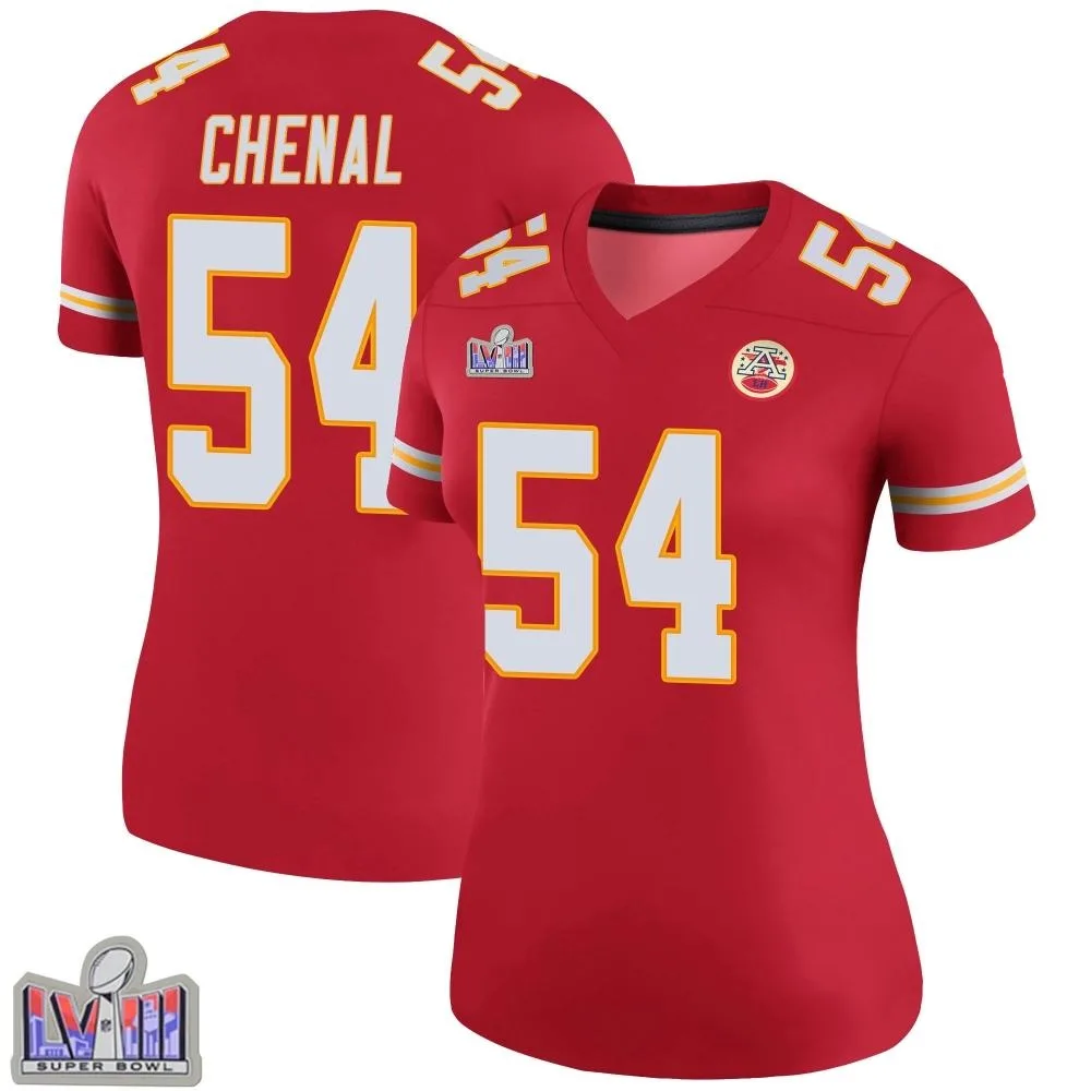 Women's Kansas City Chiefs Leo Chenal Nike Color Rush Super Bowl LVIII Patch Legend Red Jersey Women's Kansas City Chiefs Leo Chenal Nike Color Rush Super Bowl LVIII Patch Legend Red Jersey