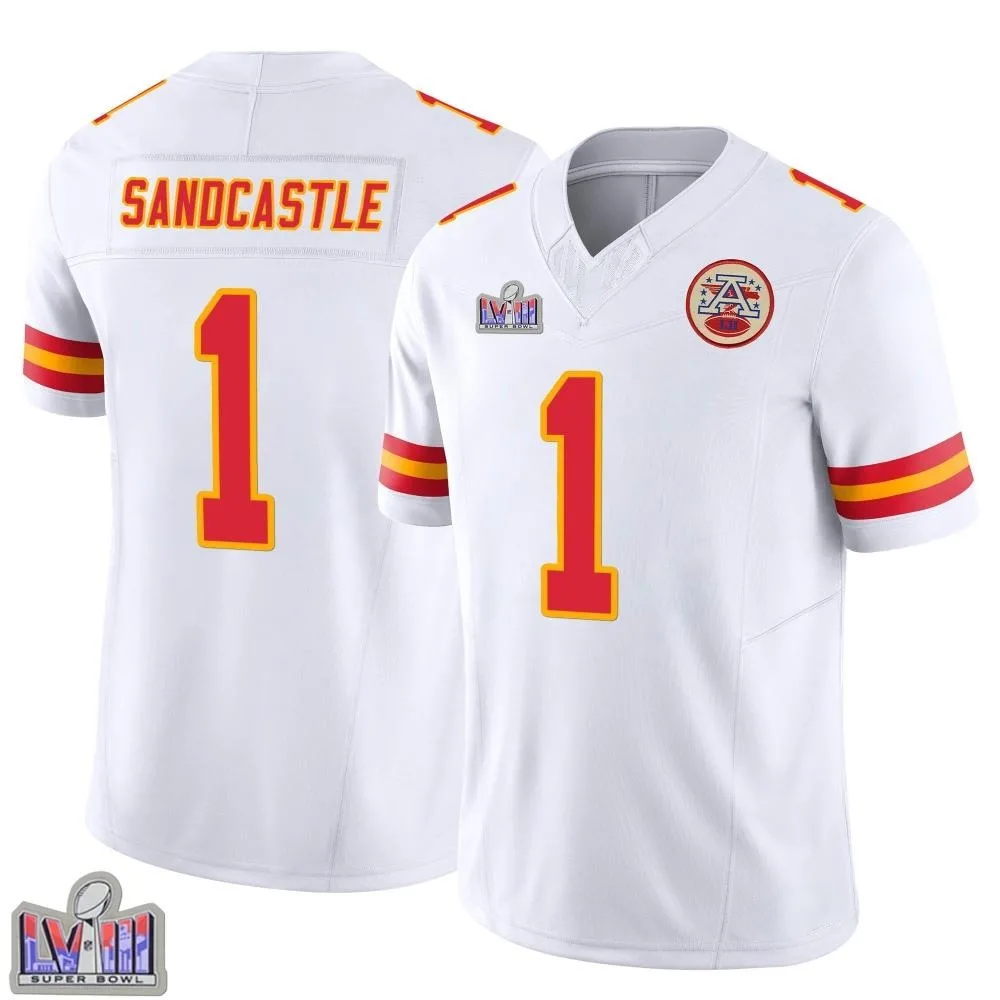 Men's Kansas City Chiefs Leon Sandcastle Nike Vapor F.U.S.E. Super Bowl LVIII Patch Limited White Jersey Men's Kansas City Chiefs Leon Sandcastle Nike Vapor F.U.S.E. Super Bowl LVIII Patch Limited White Jersey
