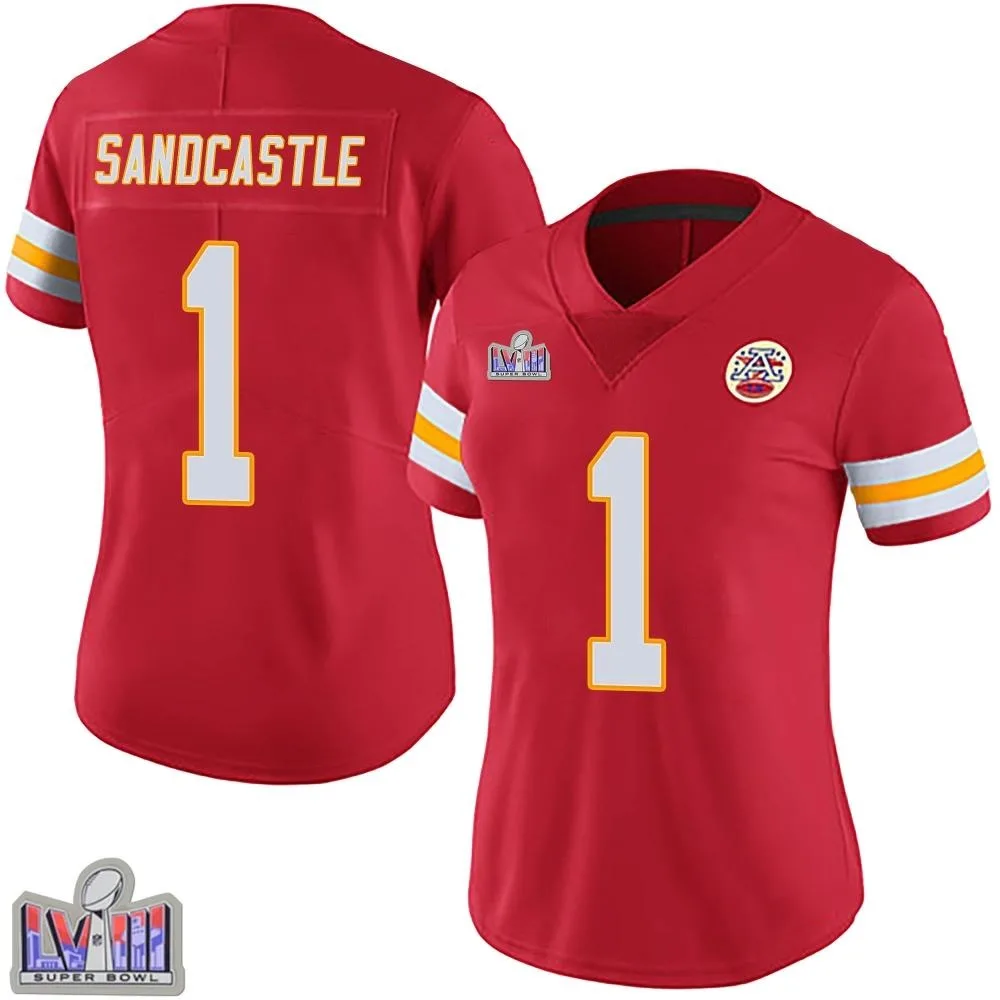 Women's Kansas City Chiefs Leon Sandcastle Nike Team Color Vapor Untouchable Super Bowl LVIII Patch Limited Red Jersey Women's Kansas City Chiefs Leon Sandcastle Nike Team Color Vapor Untouchable Super Bowl LVIII Patch Limited Red Jersey
