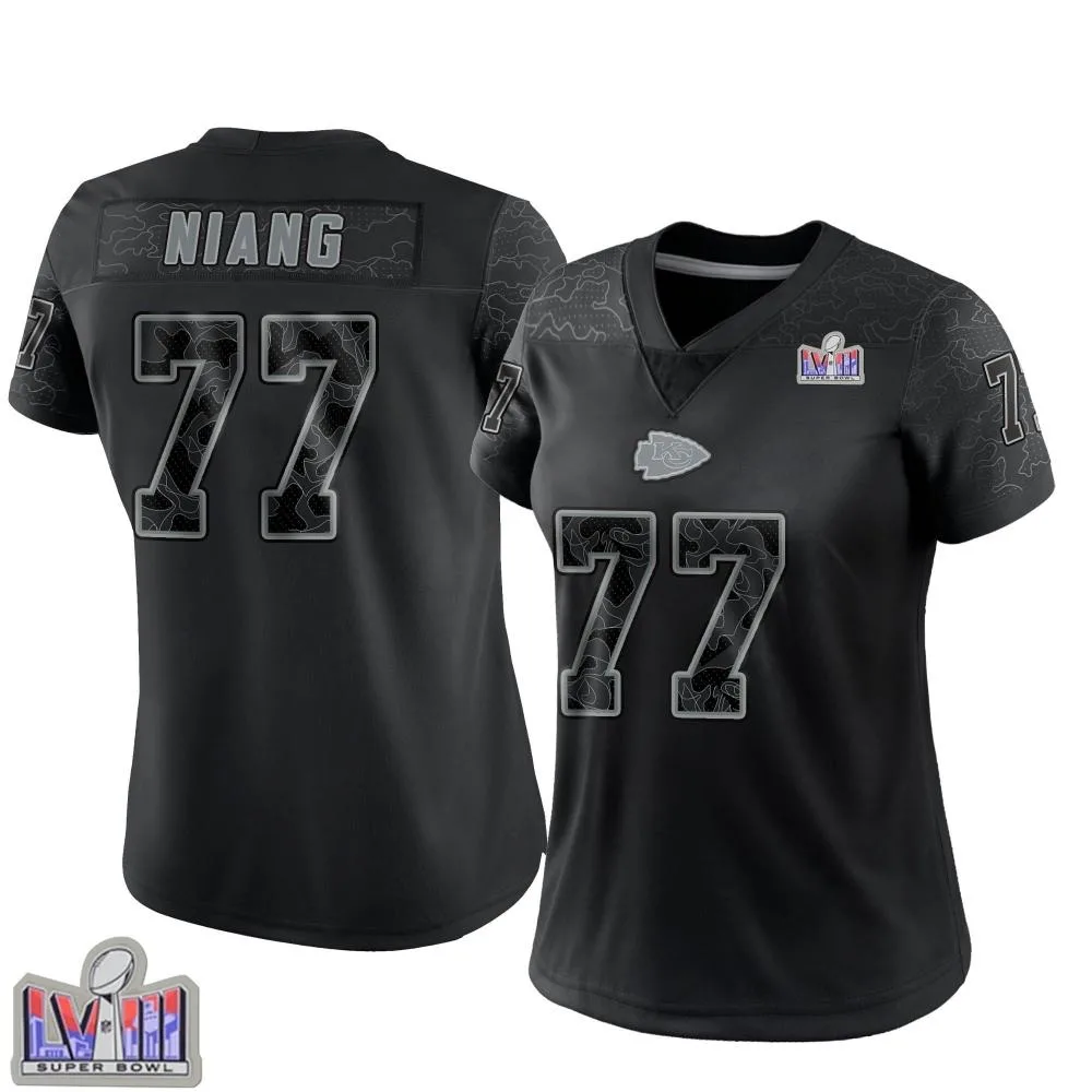 Women's Kansas City Chiefs Lucas Niang Nike Reflective Super Bowl LVIII Patch Limited Black Jersey Women's Kansas City Chiefs Lucas Niang Nike Reflective Super Bowl LVIII Patch Limited Black Jersey