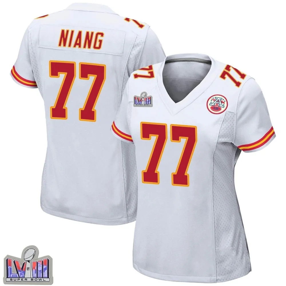 Women's Kansas City Chiefs Lucas Niang Nike Super Bowl LVIII Patch Game White Jersey Women's Kansas City Chiefs Lucas Niang Nike Super Bowl LVIII Patch Game White Jersey