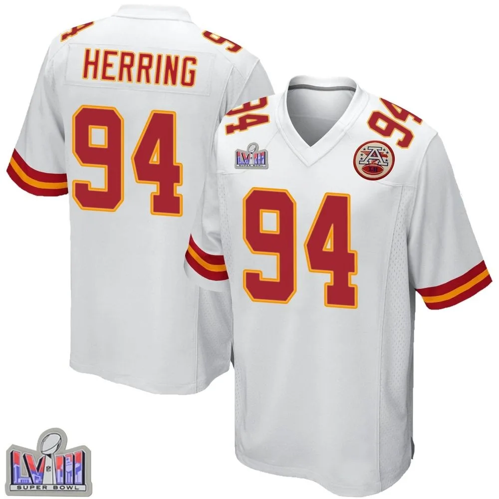 Men's Kansas City Chiefs Malik Herring Nike Super Bowl LVIII Patch Game White Jersey Men's Kansas City Chiefs Malik Herring Nike Super Bowl LVIII Patch Game White Jersey