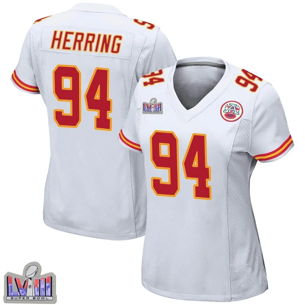 Women's Kansas City Chiefs Malik Herring Nike Super Bowl LVIII Patch Game White Jersey Women's Kansas City Chiefs Malik Herring Nike Super Bowl LVIII Patch Game White Jersey