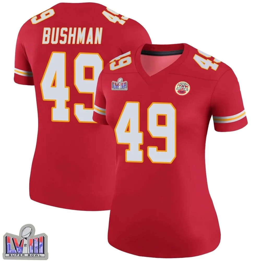 Women's Kansas City Chiefs Matt Bushman Nike Color Rush Super Bowl LVIII Patch Legend Red Jersey Women's Kansas City Chiefs Matt Bushman Nike Color Rush Super Bowl LVIII Patch Legend Red Jersey