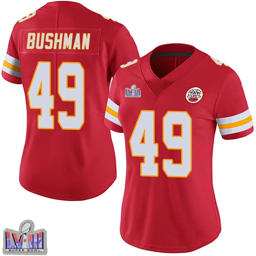 Women's Kansas City Chiefs Matt Bushman Nike Team Color Vapor Untouchable Super Bowl LVIII Patch Limited Red Jersey Women's Kansas City Chiefs Matt Bushman Nike Team Color Vapor Untouchable Super Bowl LVIII Patch Limited Red Jersey