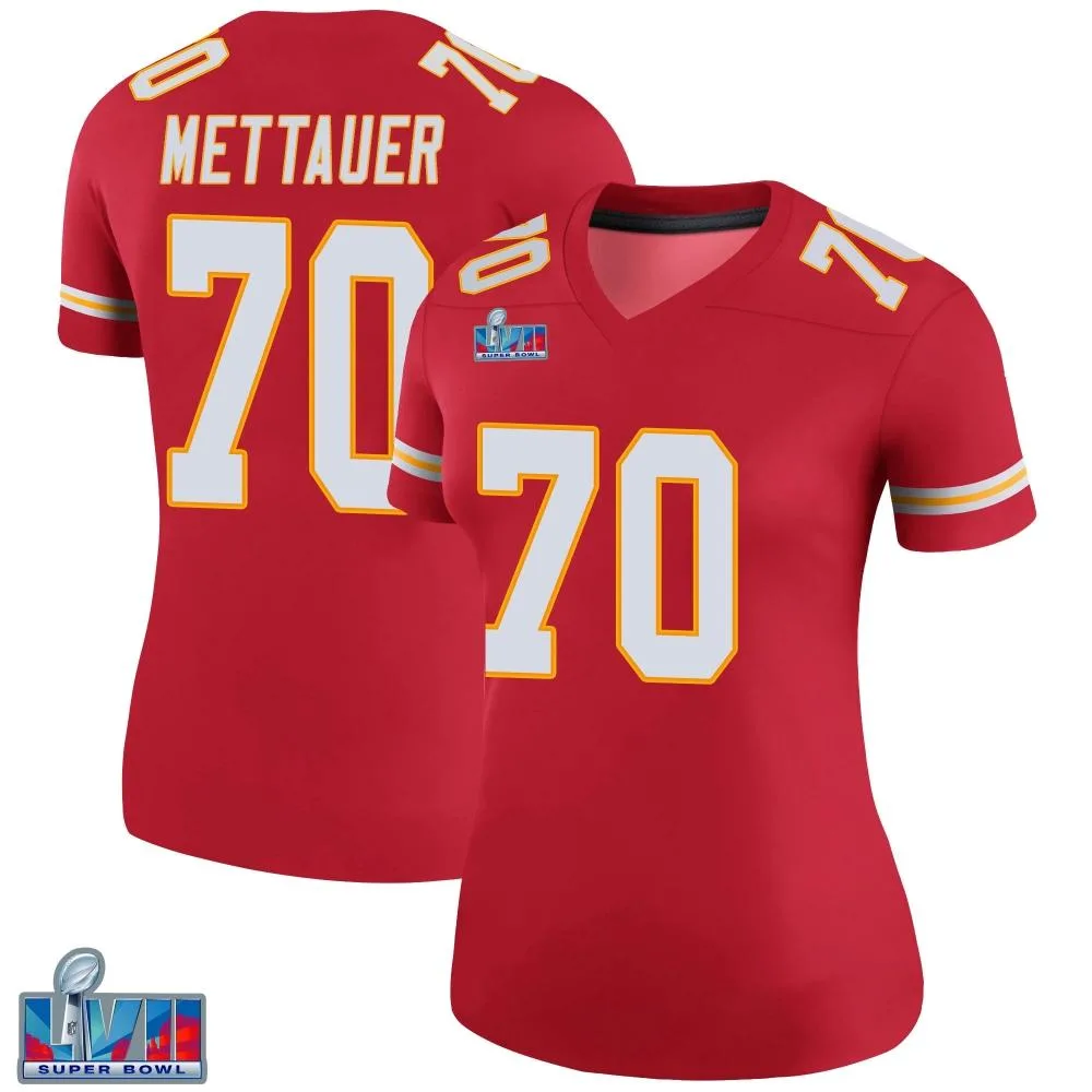 Women's Kansas City Chiefs Mckade Mettauer Nike Color Rush Super Bowl LVII Patch Legend Red Jersey Women's Kansas City Chiefs Mckade Mettauer Nike Color Rush Super Bowl LVII Patch Legend Red Jersey
