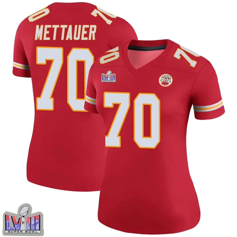 Women's Kansas City Chiefs Mckade Mettauer Nike Color Rush Super Bowl LVIII Patch Legend Red Jersey Women's Kansas City Chiefs Mckade Mettauer Nike Color Rush Super Bowl LVIII Patch Legend Red Jersey