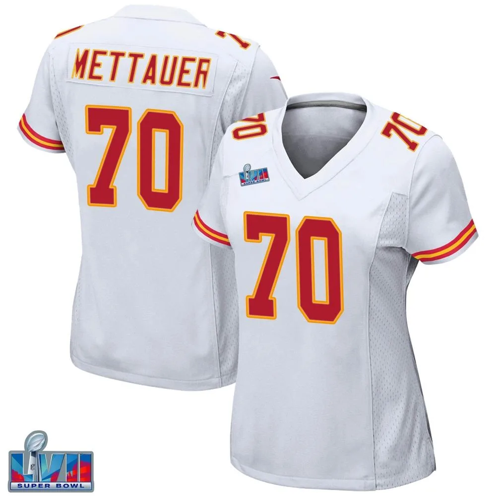 Women's Kansas City Chiefs Mckade Mettauer Nike Super Bowl LVII Patch Game White Jersey Women's Kansas City Chiefs Mckade Mettauer Nike Super Bowl LVII Patch Game White Jersey