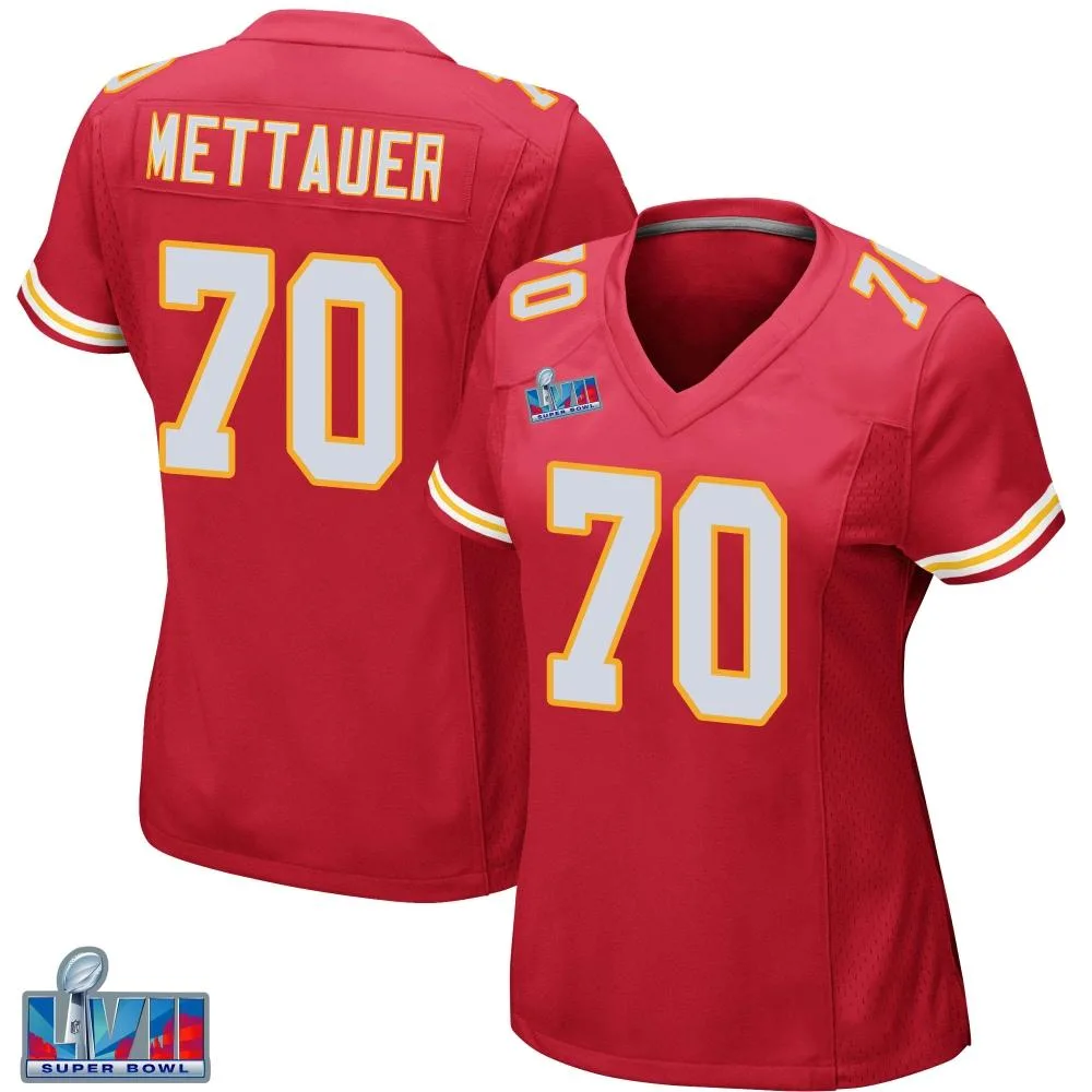 Women's Kansas City Chiefs Mckade Mettauer Nike Team Color Super Bowl LVII Patch Game Red Jersey Women's Kansas City Chiefs Mckade Mettauer Nike Team Color Super Bowl LVII Patch Game Red Jersey