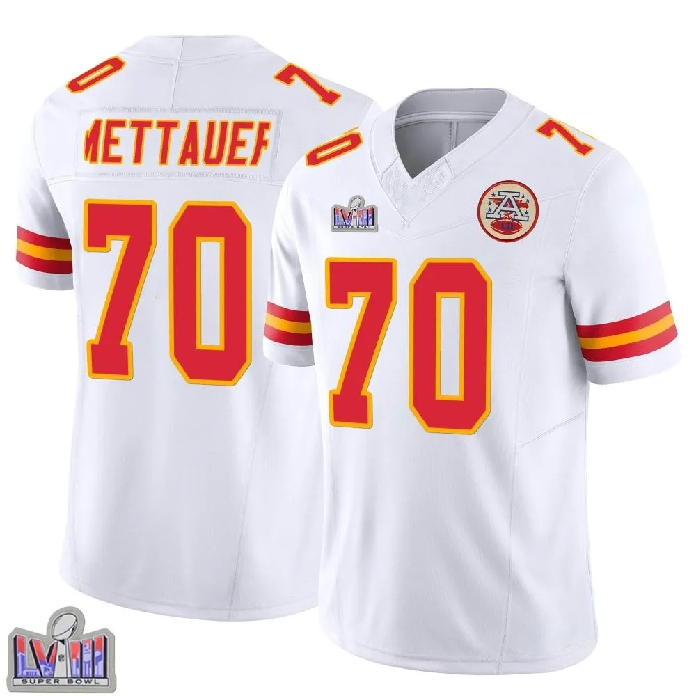 Youth Kansas City Chiefs Mckade Mettauer Nike Vapor F.U.S.E. Super Bowl LVIII Patch Limited White Jersey Youth Kansas City Chiefs Mckade Mettauer Nike Vapor F.U.S.E. Super Bowl LVIII Patch Limited White Jersey