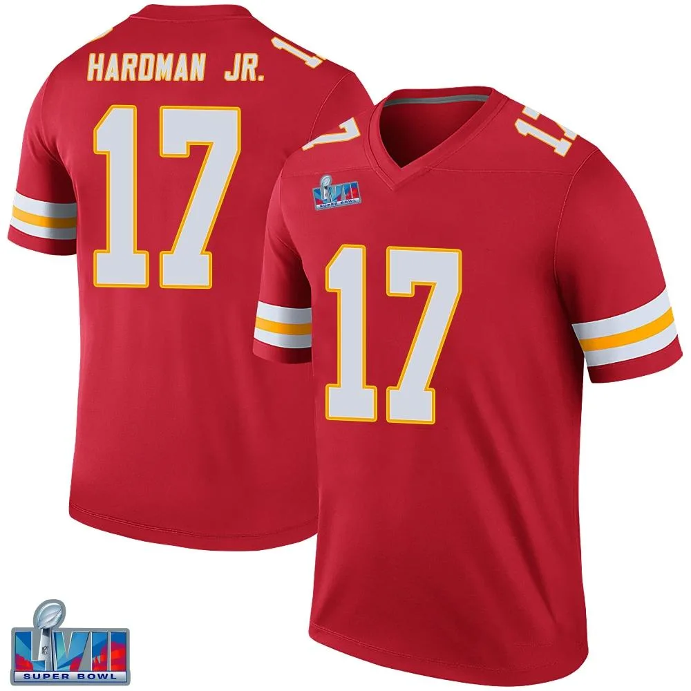 Men's Kansas City Chiefs Mecole Hardman Nike Color Rush Super Bowl LVII Patch Legend Red Jersey Men's Kansas City Chiefs Mecole Hardman Nike Color Rush Super Bowl LVII Patch Legend Red Jersey