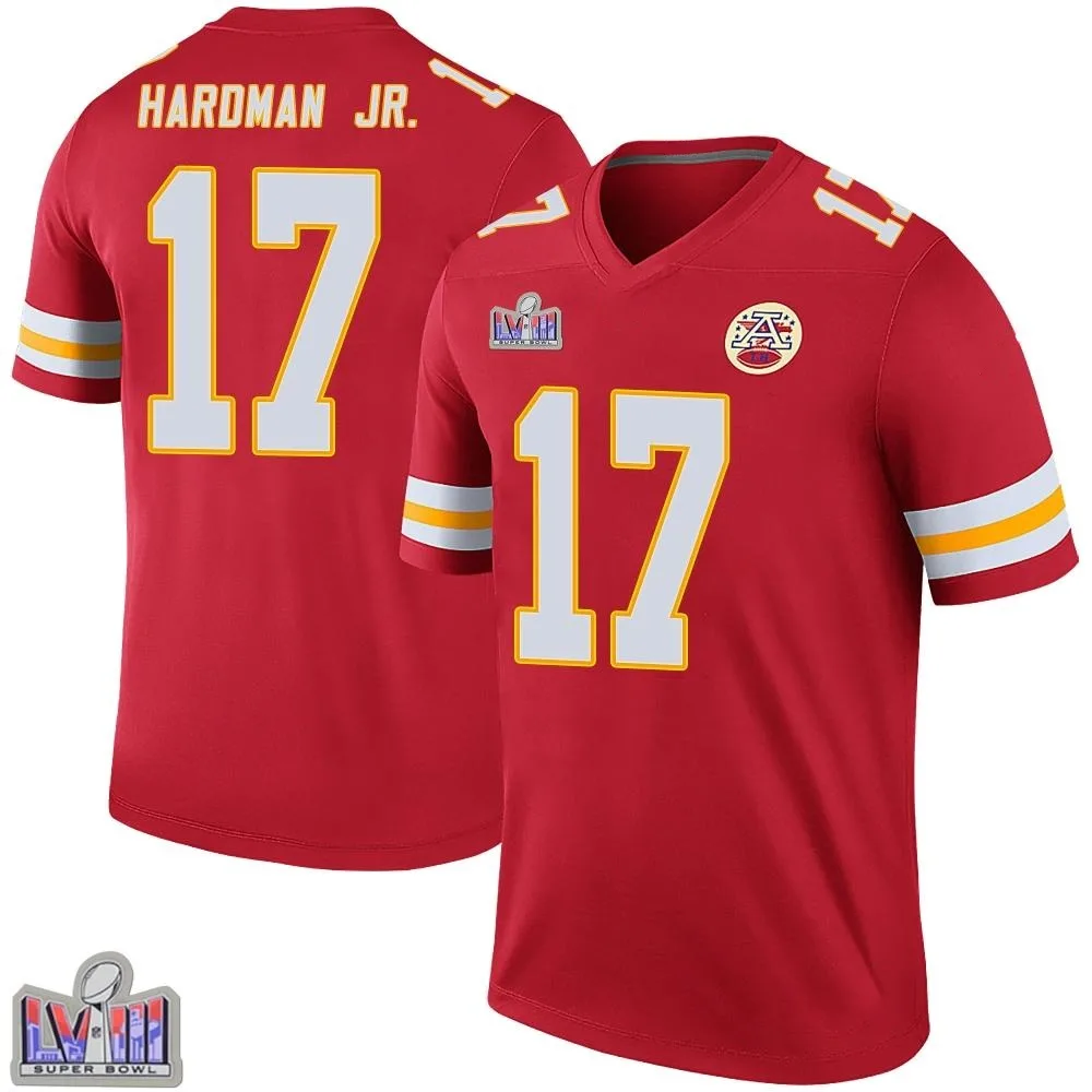 Men's Kansas City Chiefs Mecole Hardman Nike Color Rush Super Bowl LVIII Patch Legend Red Jersey Men's Kansas City Chiefs Mecole Hardman Nike Color Rush Super Bowl LVIII Patch Legend Red Jersey