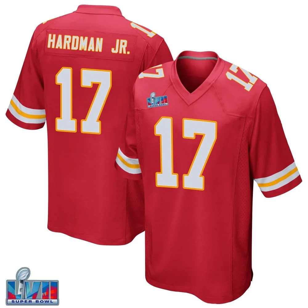 Men's Kansas City Chiefs Mecole Hardman Nike Team Color Super Bowl LVII Patch Game Red Jersey Men's Kansas City Chiefs Mecole Hardman Nike Team Color Super Bowl LVII Patch Game Red Jersey