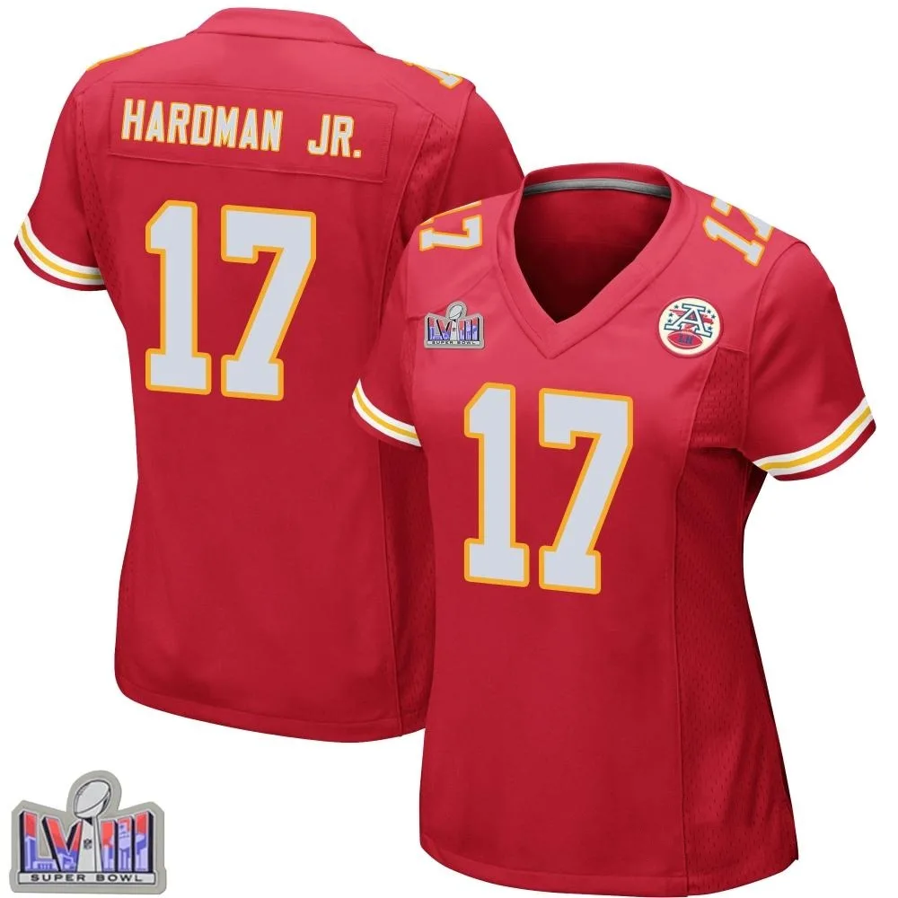 Women's Kansas City Chiefs Mecole Hardman Nike Team Color Super Bowl LVIII Patch Game Red Jersey Women's Kansas City Chiefs Mecole Hardman Nike Team Color Super Bowl LVIII Patch Game Red Jersey