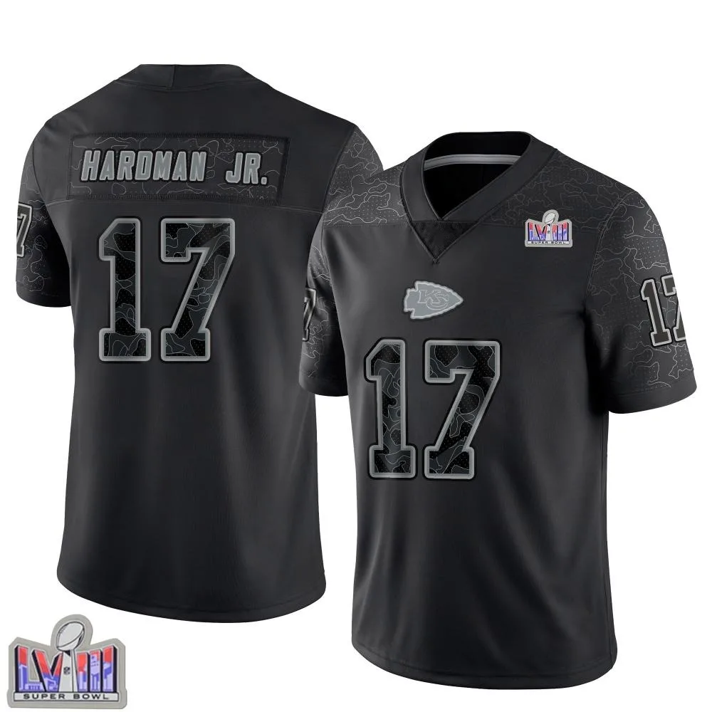 Youth Kansas City Chiefs Mecole Hardman Nike Reflective Super Bowl LVIII Patch Limited Black Jersey Youth Kansas City Chiefs Mecole Hardman Nike Reflective Super Bowl LVIII Patch Limited Black Jersey