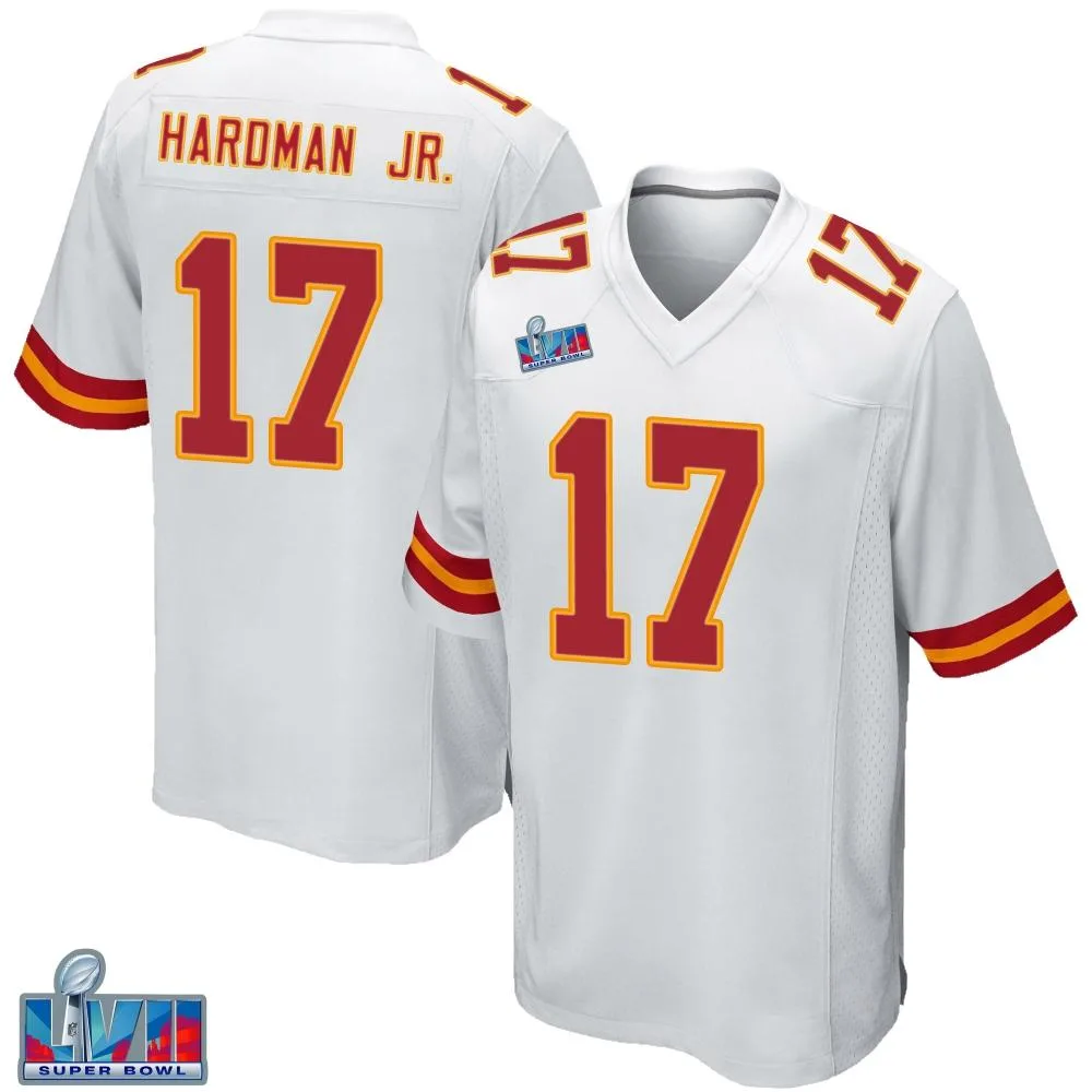 Youth Kansas City Chiefs Mecole Hardman Nike Super Bowl LVII Patch Game White Jersey Youth Kansas City Chiefs Mecole Hardman Nike Super Bowl LVII Patch Game White Jersey