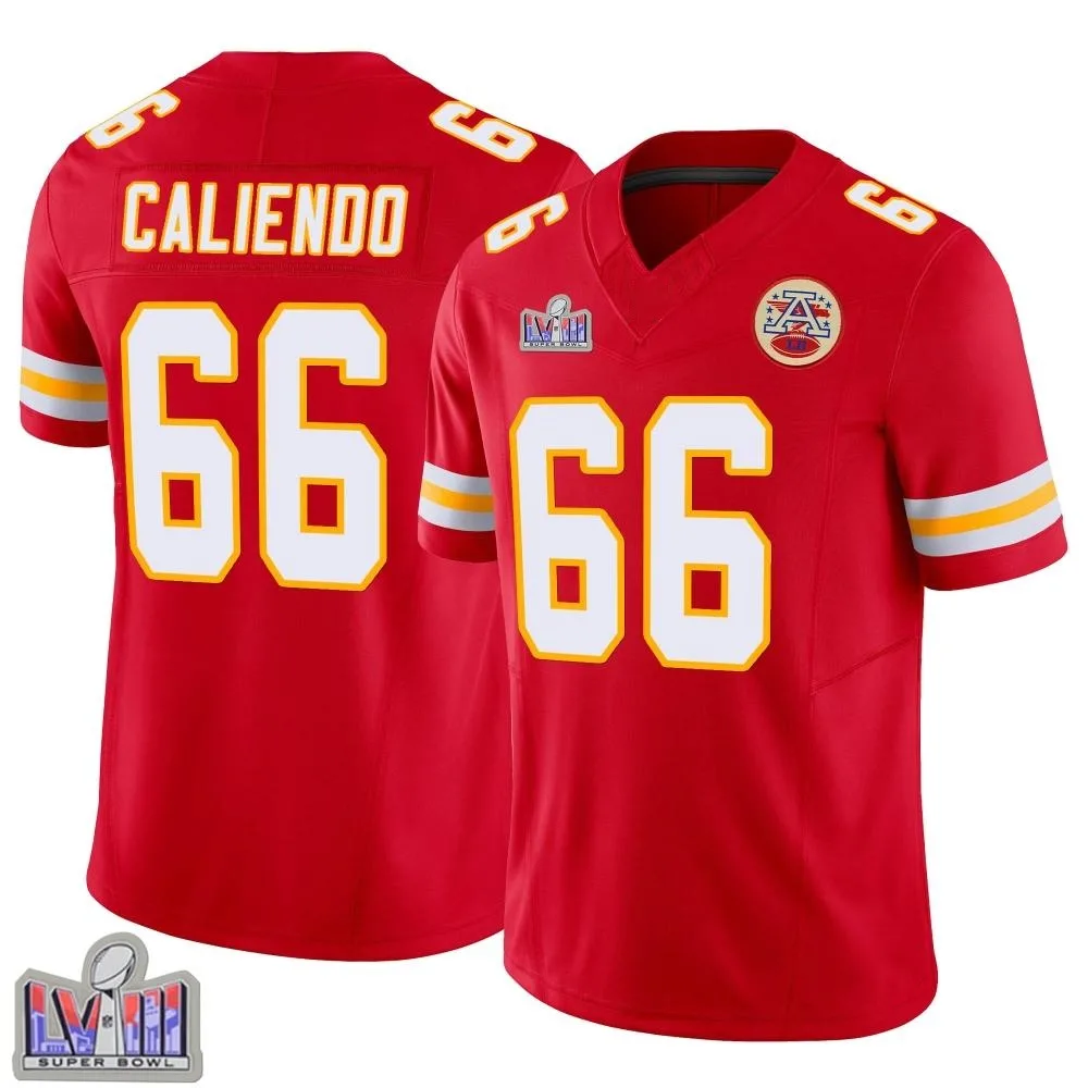 Men's Kansas City Chiefs Mike Caliendo Nike Vapor F.U.S.E. Super Bowl LVIII Patch Limited Red Jersey Men's Kansas City Chiefs Mike Caliendo Nike Vapor F.U.S.E. Super Bowl LVIII Patch Limited Red Jersey