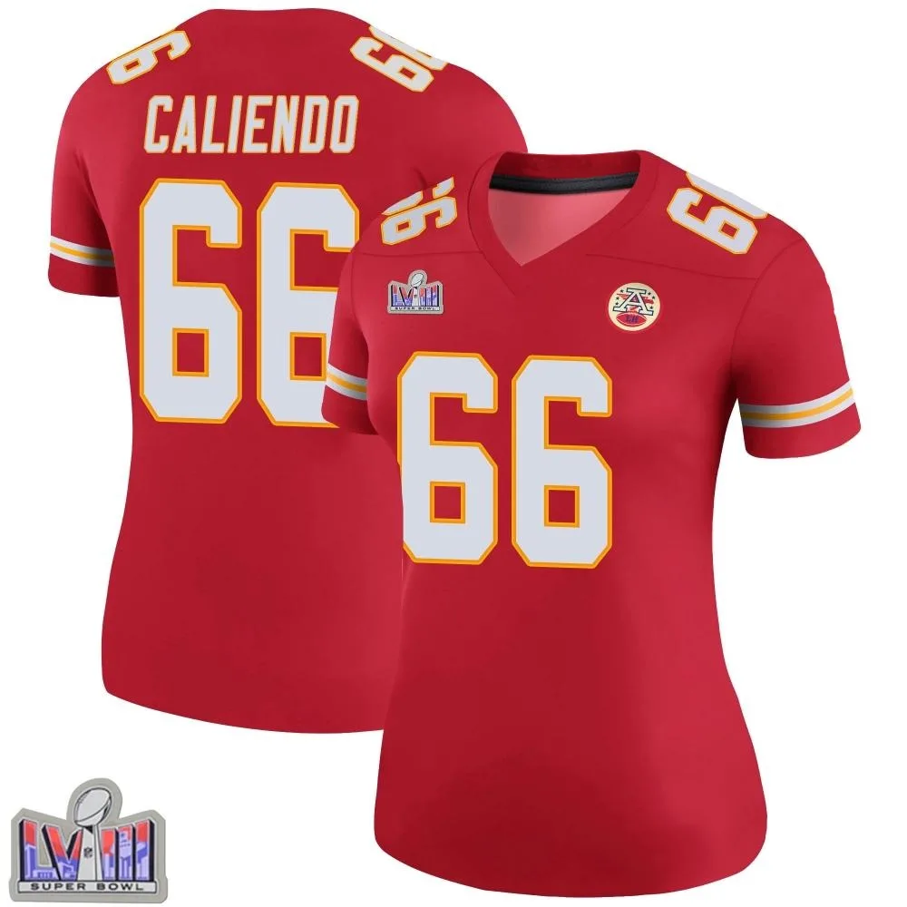 Women's Kansas City Chiefs Mike Caliendo Nike Color Rush Super Bowl LVIII Patch Legend Red Jersey Women's Kansas City Chiefs Mike Caliendo Nike Color Rush Super Bowl LVIII Patch Legend Red Jersey