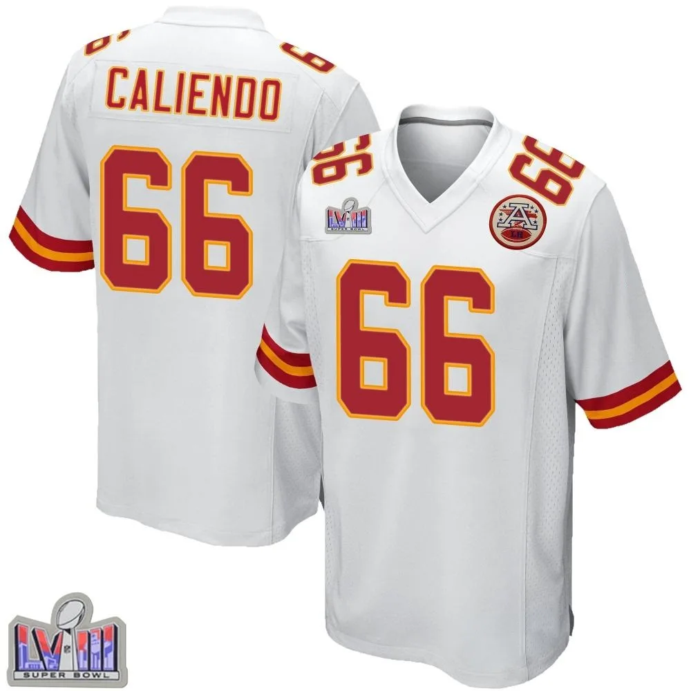 Youth Kansas City Chiefs Mike Caliendo Nike Super Bowl LVIII Patch Game White Jersey Youth Kansas City Chiefs Mike Caliendo Nike Super Bowl LVIII Patch Game White Jersey