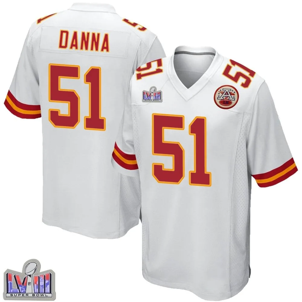 Men's Kansas City Chiefs Mike Danna Nike Super Bowl LVIII Patch Game White Jersey Men's Kansas City Chiefs Mike Danna Nike Super Bowl LVIII Patch Game White Jersey
