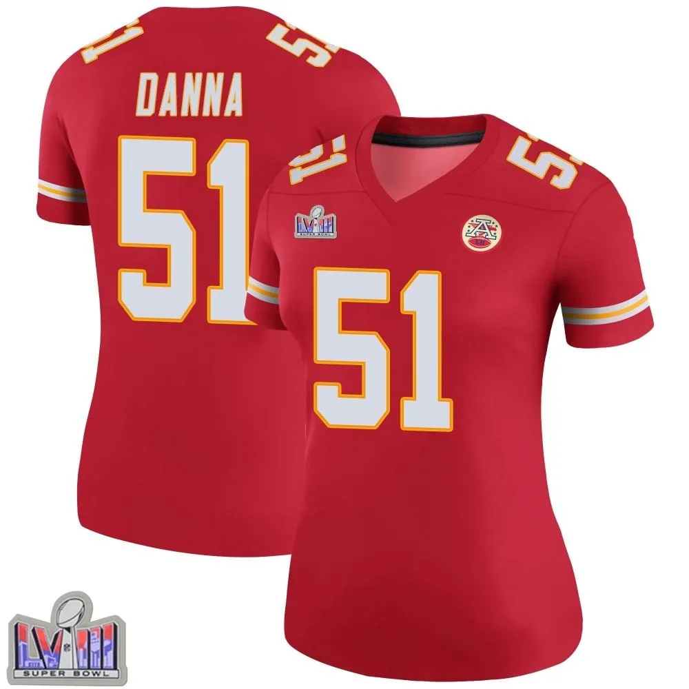 Women's Kansas City Chiefs Mike Danna Nike Color Rush Super Bowl LVIII Patch Legend Red Jersey Women's Kansas City Chiefs Mike Danna Nike Color Rush Super Bowl LVIII Patch Legend Red Jersey