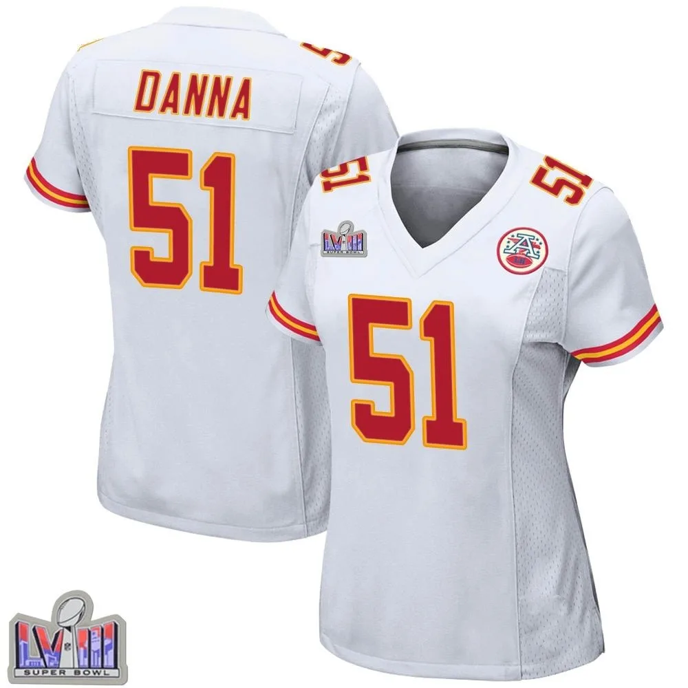 Women's Kansas City Chiefs Mike Danna Nike Super Bowl LVIII Patch Game White Jersey Women's Kansas City Chiefs Mike Danna Nike Super Bowl LVIII Patch Game White Jersey