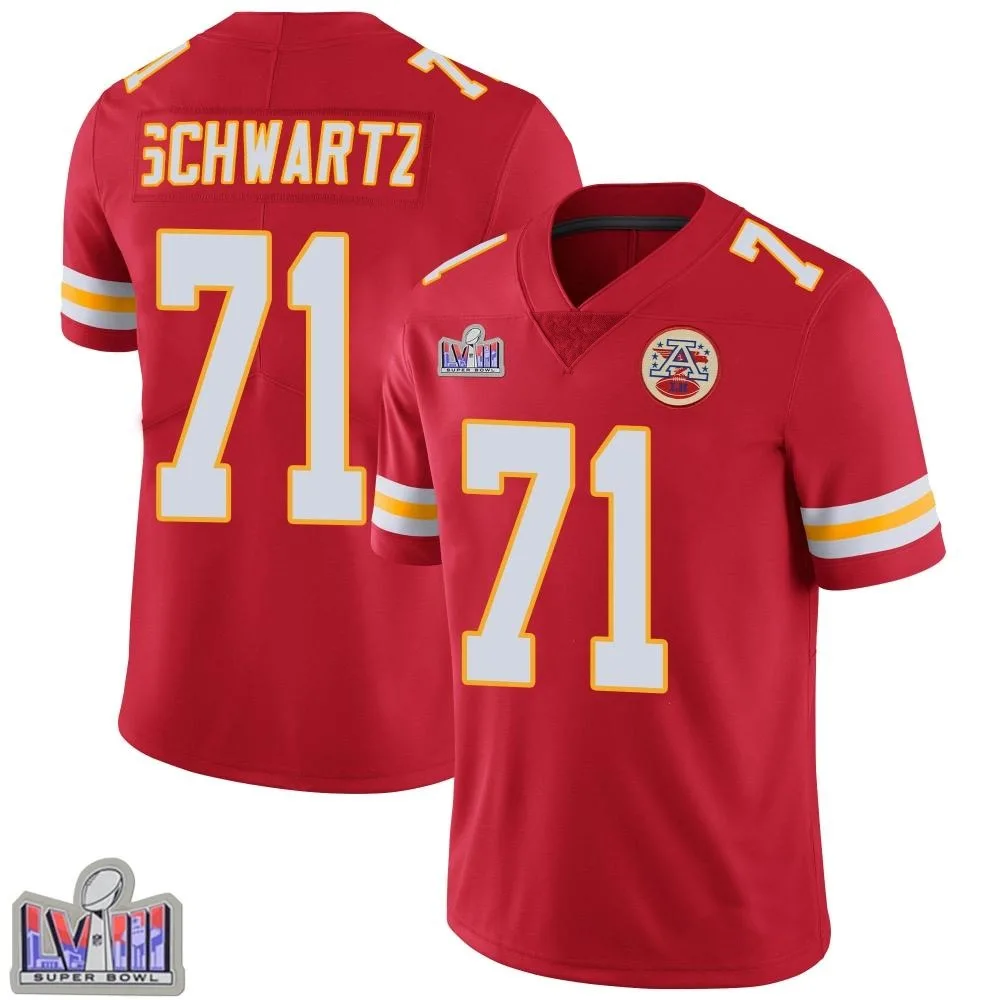 Men's Kansas City Chiefs Mitchell Schwartz Nike Team Color Vapor Untouchable Super Bowl LVIII Patch Limited Red Jersey Men's Kansas City Chiefs Mitchell Schwartz Nike Team Color Vapor Untouchable Super Bowl LVIII Patch Limited Red Jersey