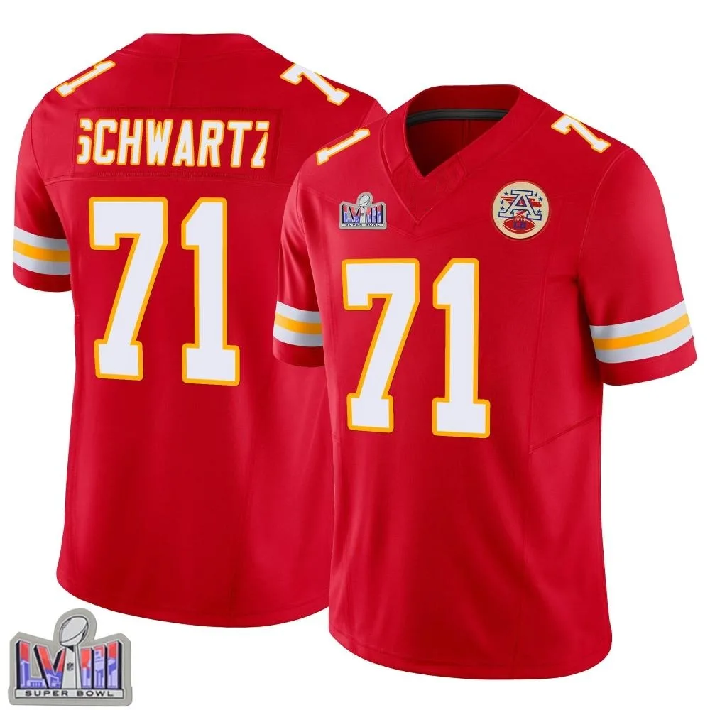 Men's Kansas City Chiefs Mitchell Schwartz Nike Vapor F.U.S.E. Super Bowl LVIII Patch Limited Red Jersey Men's Kansas City Chiefs Mitchell Schwartz Nike Vapor F.U.S.E. Super Bowl LVIII Patch Limited Red Jersey