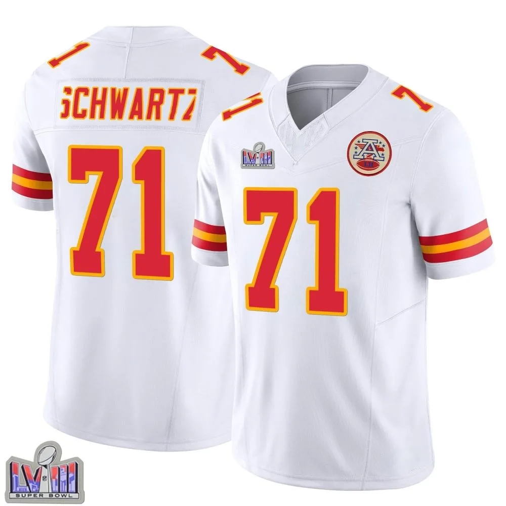 Men's Kansas City Chiefs Mitchell Schwartz Nike Vapor F.U.S.E. Super Bowl LVIII Patch Limited White Jersey Men's Kansas City Chiefs Mitchell Schwartz Nike Vapor F.U.S.E. Super Bowl LVIII Patch Limited White Jersey