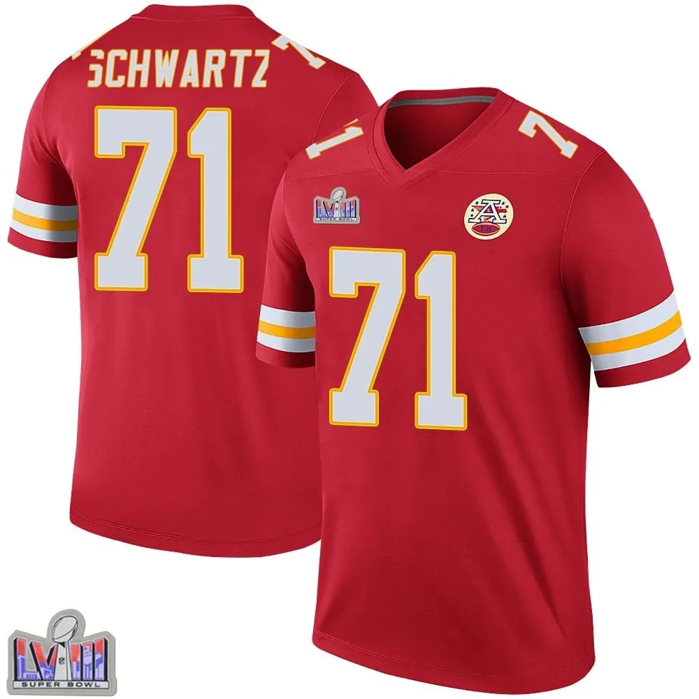 Youth Kansas City Chiefs Mitchell Schwartz Nike Color Rush Super Bowl LVIII Patch Legend Red Jersey Youth Kansas City Chiefs Mitchell Schwartz Nike Color Rush Super Bowl LVIII Patch Legend Red Jersey