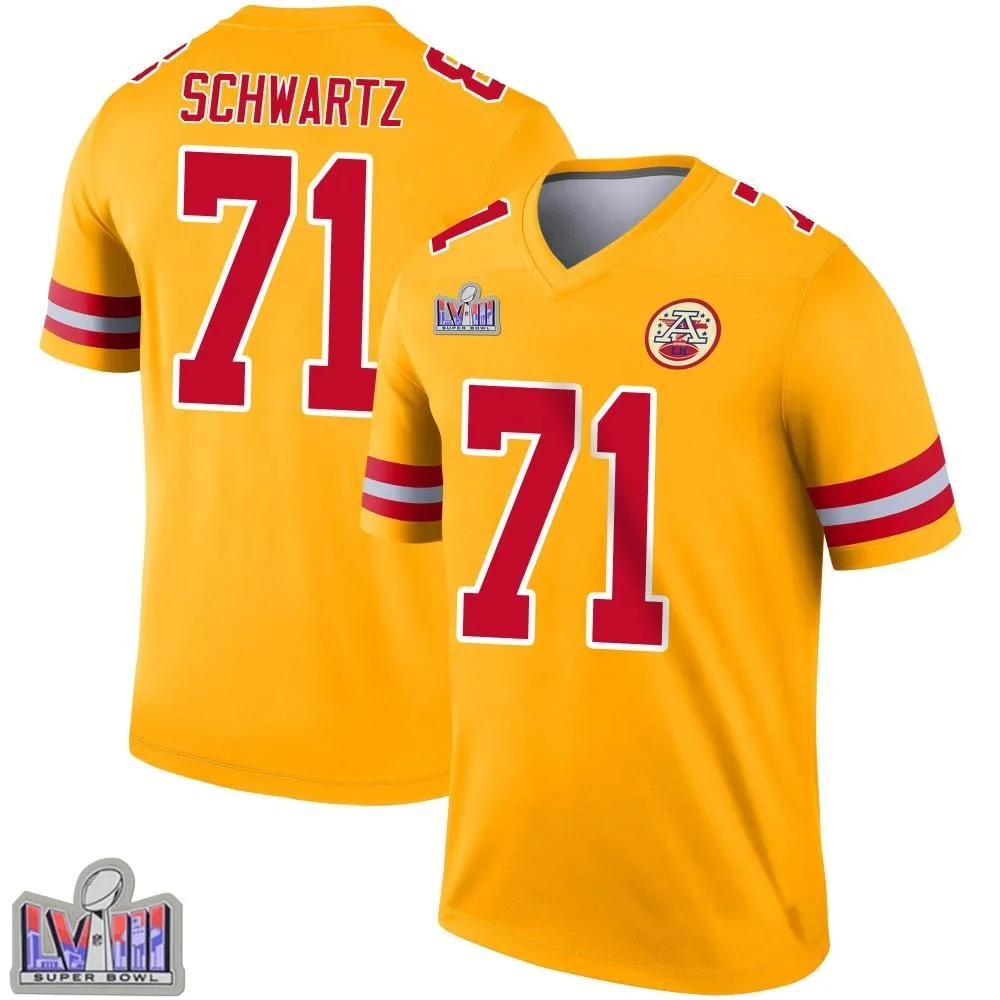 Youth Kansas City Chiefs Mitchell Schwartz Nike Inverted Super Bowl LVIII Patch Legend Gold Jersey Youth Kansas City Chiefs Mitchell Schwartz Nike Inverted Super Bowl LVIII Patch Legend Gold Jersey